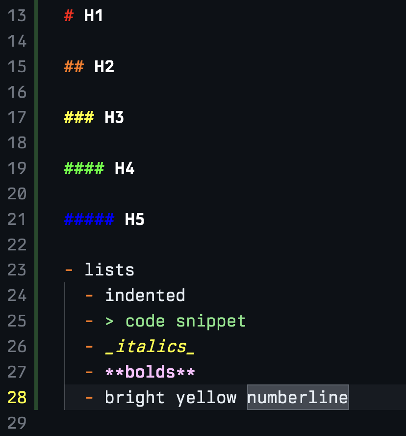 Custom markdown syntax colors